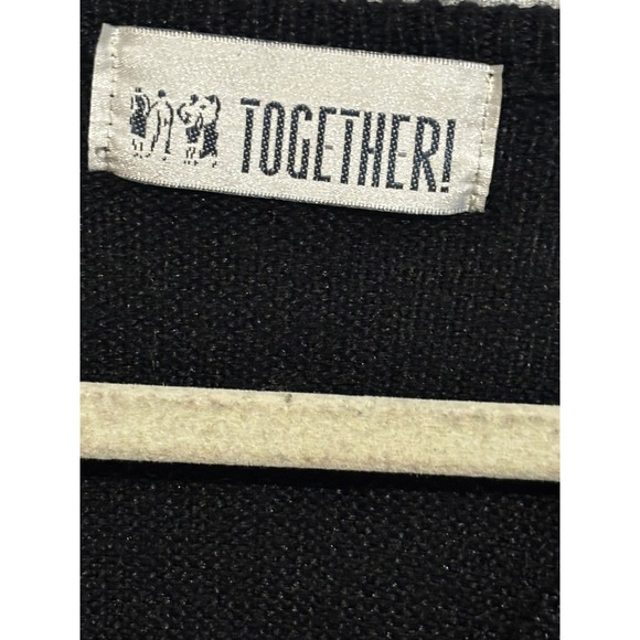 TOGETHER! Black Floral Embroidered V-Neck Wool Blend Sweater XL Vintage boho 90s - Picture 5 of 8